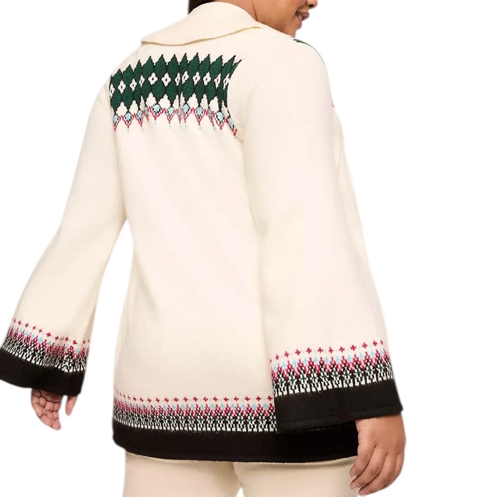NWT Lane Bryant Shawl-Collar Cardigan Fair Isle Bell Sleeve Cream Sweater 26/28